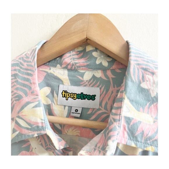 Tipsy Elves Men’s Birds In Paradise Collared Button Down Shirt Medium Preppy - Picture 10 of 11